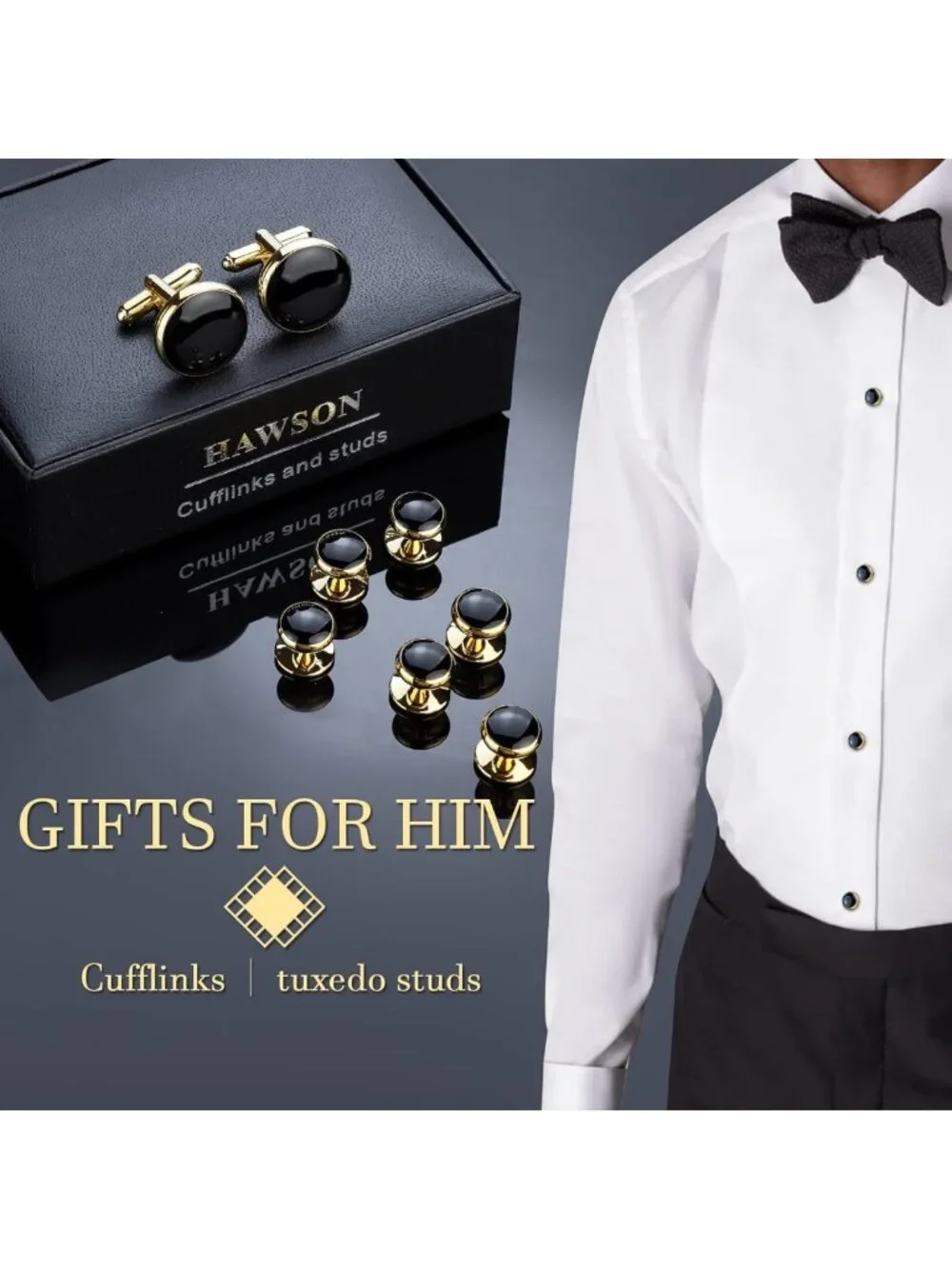 Elegant Men's Cufflinks & Tuxedo Studs Set with Gift Box - Perfect for Weddings